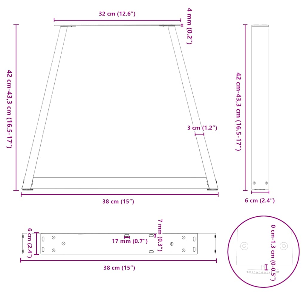 vidaXL Nogi do stolika kawowego w kształcie litery V 2 szt. Naturalna stal 38x(42-43,3) cm Stal