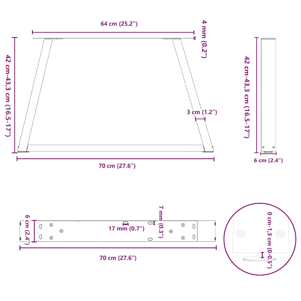 vidaXL Nogi do stolika kawowego w kształcie litery V 2 szt. Białe 70x(42-43,3) cm Stal
