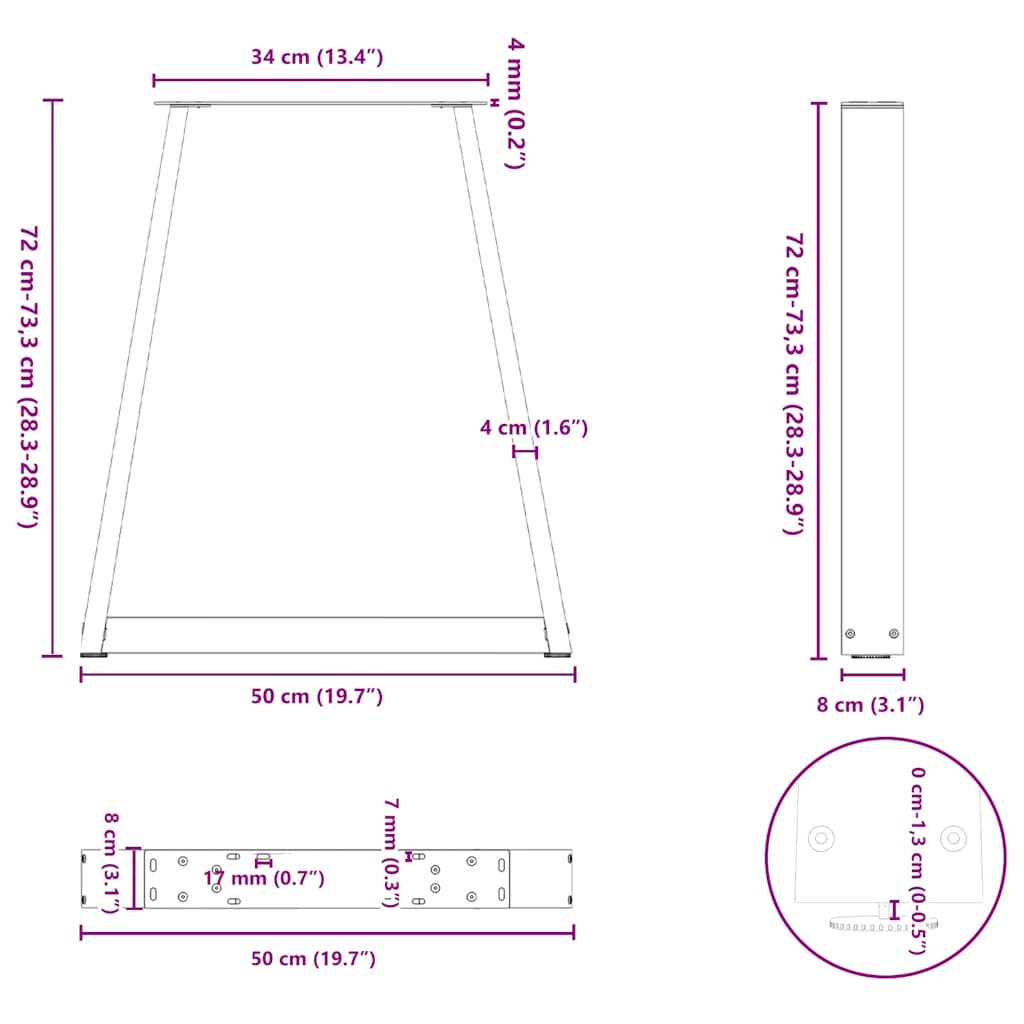 vidaXL Nogi do stołu jadalnego w kształcie litery V 2 szt. Białe 50x(72-73,3) cm Stal