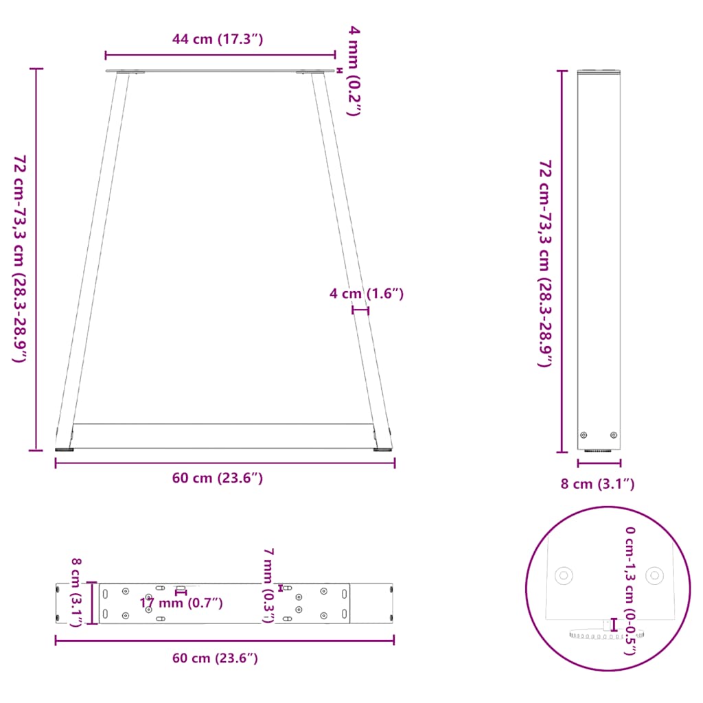vidaXL Nogi do stołu jadalnego w kształcie litery V 2 szt. Antracyt 60x(72-73,3) cm Stal
