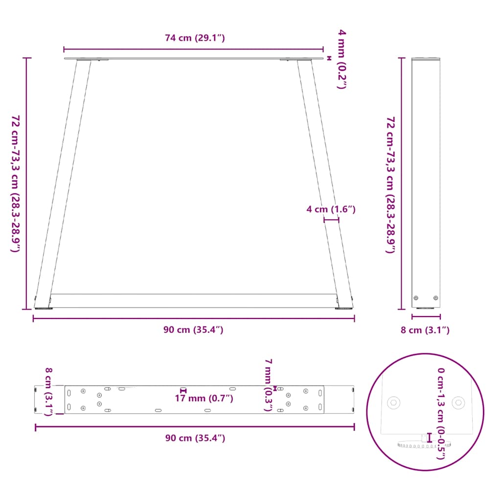 vidaXL Nogi do stołu jadalnego w kształcie litery V 2 szt. Czarne 90x(72-73,3) cm Stal
