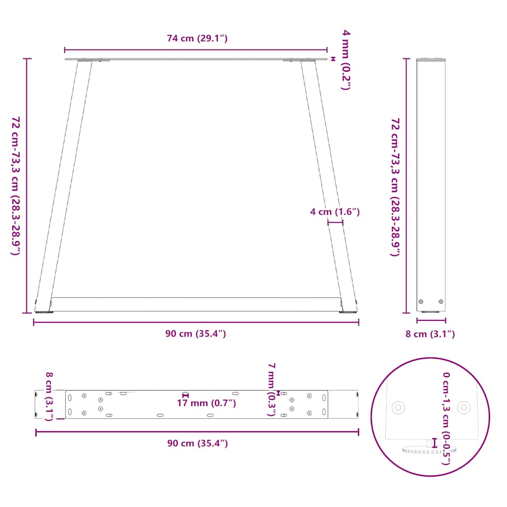 vidaXL Nogi do stołu jadalnego w kształcie litery V 2 szt. Białe 90x(72-73,3) cm Stal