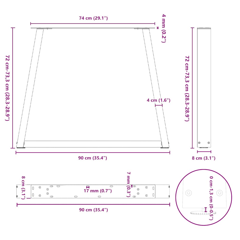 vidaXL Nogi do stołu jadalnego w kształcie litery V 2 szt. Antracyt 90x(72-73,3) cm Stal