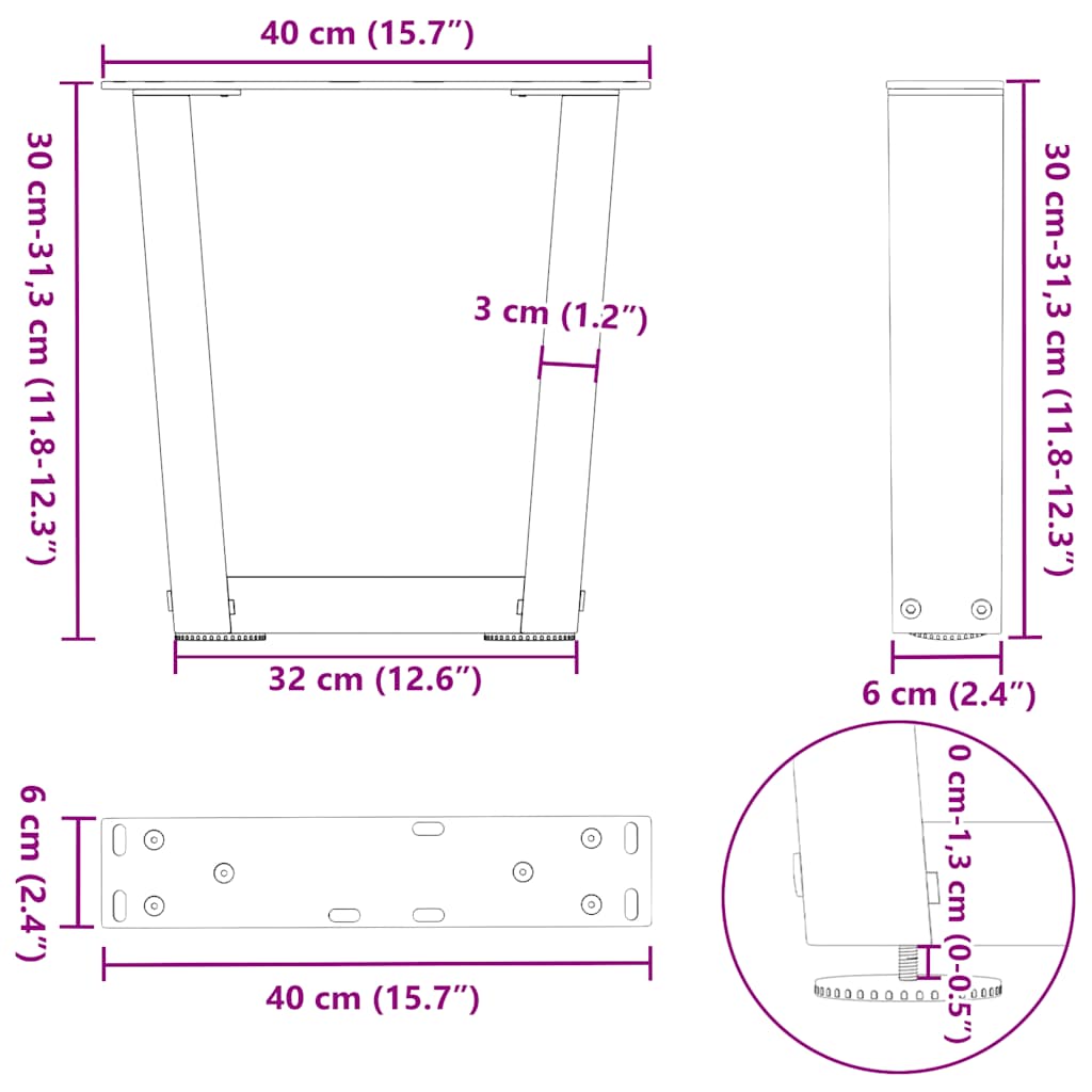vidaXL Nogi do stolika kawowego w kształcie litery V 2 szt. Czarne 40x(30-31,3) cm Stal