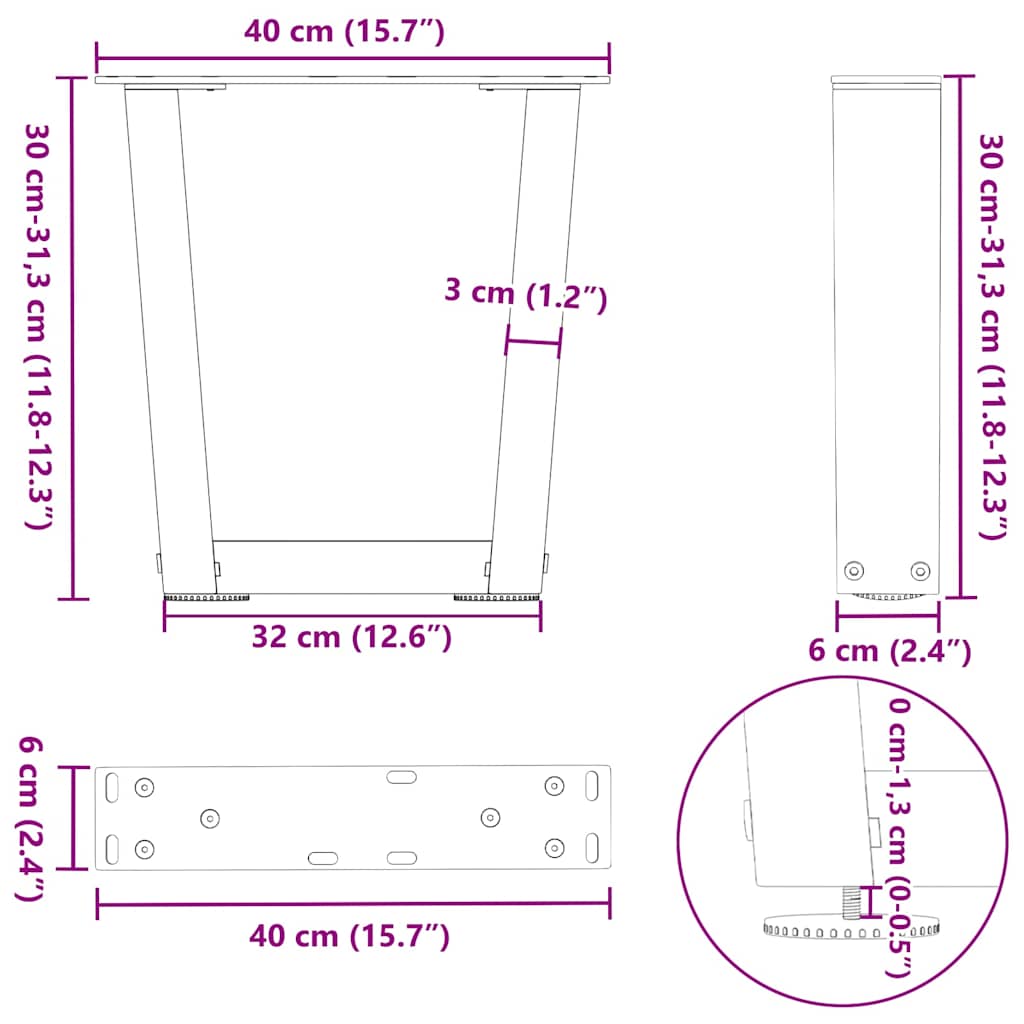 vidaXL Nogi do stolika kawowego w kształcie litery V 2 szt. Antracyt 40x(30-31,3) cm Stal