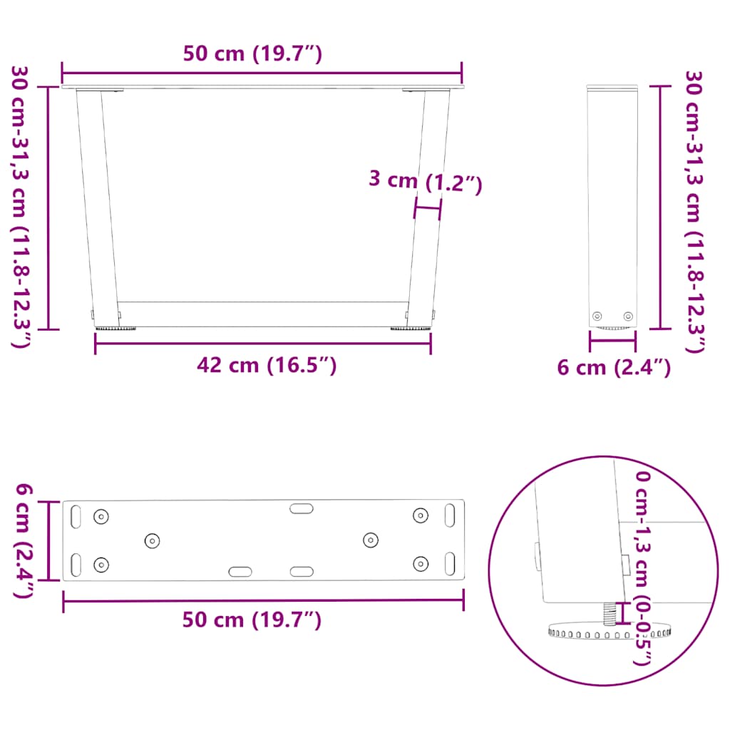 vidaXL Nogi do stolika kawowego w kształcie litery V 2 szt. Czarne 50x(30-31,3) cm Stal