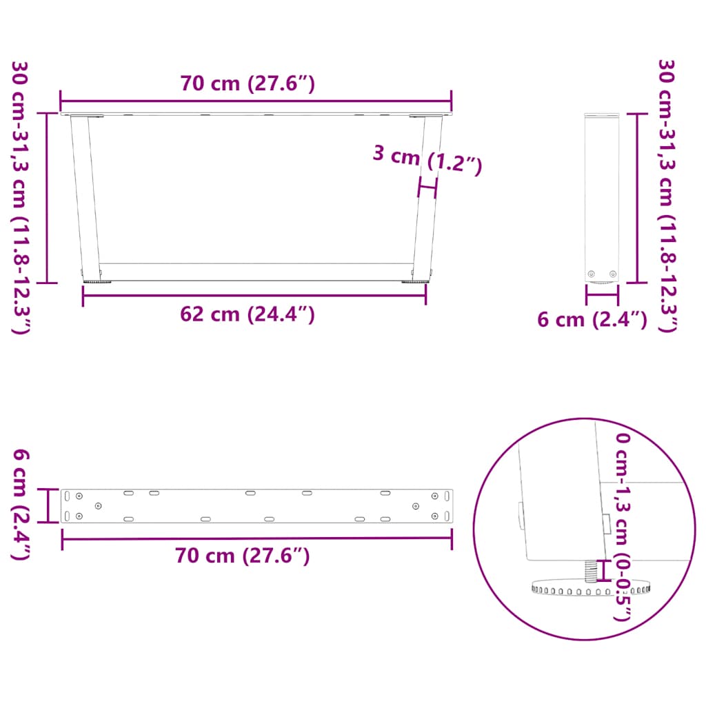 vidaXL Nogi do stolika kawowego w kształcie litery V 2 szt. Antracyt 70x(30-31,3) cm Stal