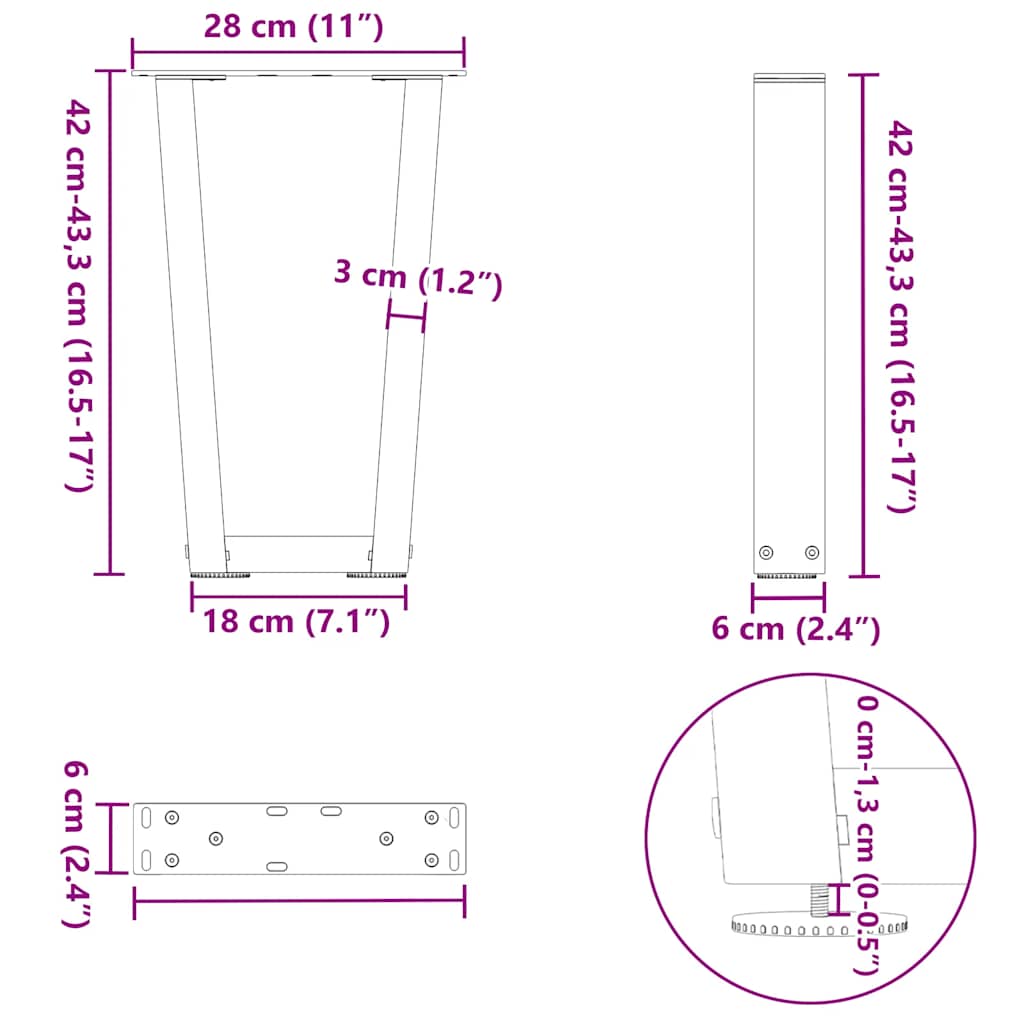 vidaXL Nogi do stolika kawowego w kształcie litery V 2 szt. Czarne 28x(42-43,3) cm Stal