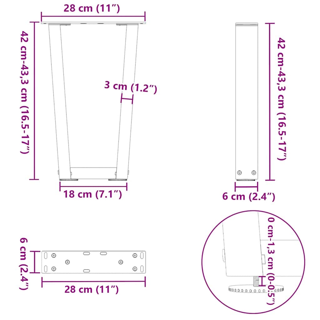 vidaXL Nogi do stolika kawowego w kształcie litery V 2 szt. Antracyt 28x(42-43,3) cm Stal
