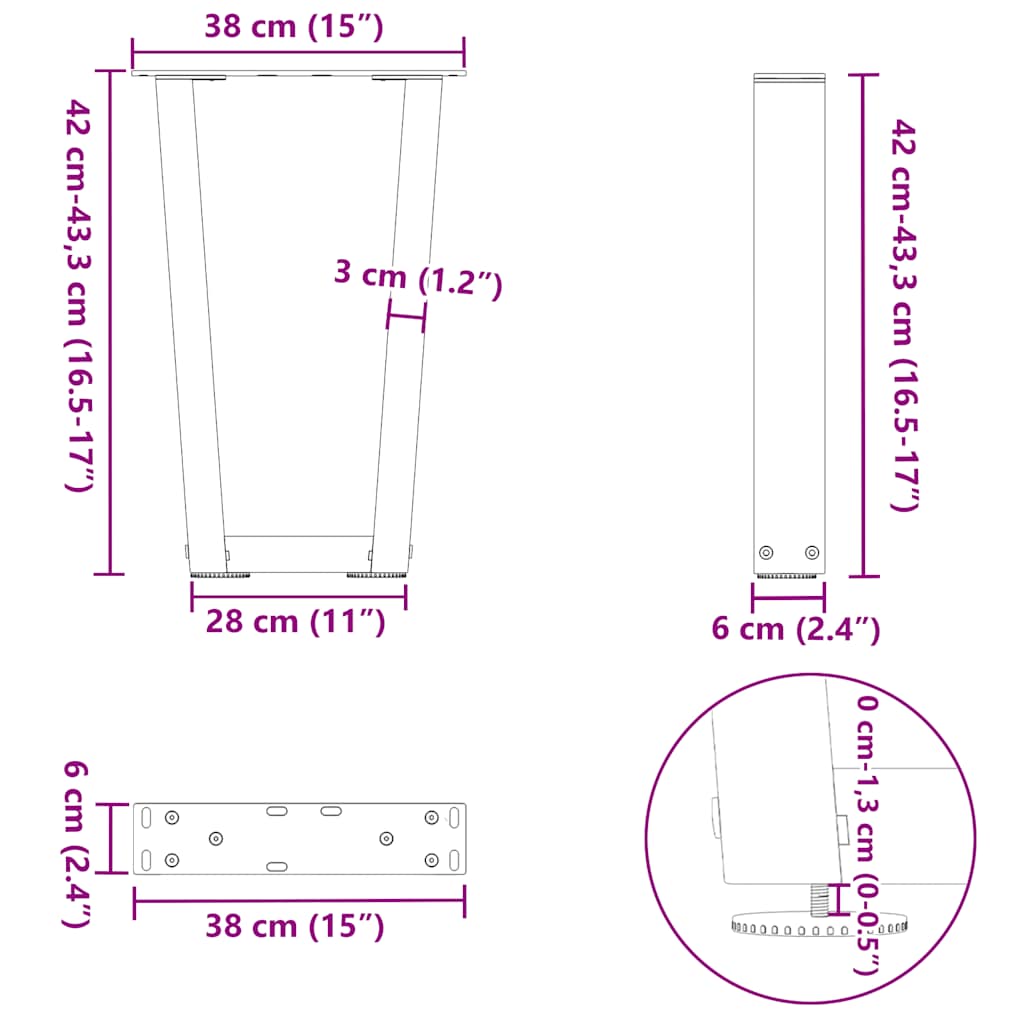 vidaXL Nogi do stolika kawowego w kształcie litery V 2 szt. Czarne 38x(42-43,3) cm Stalowe