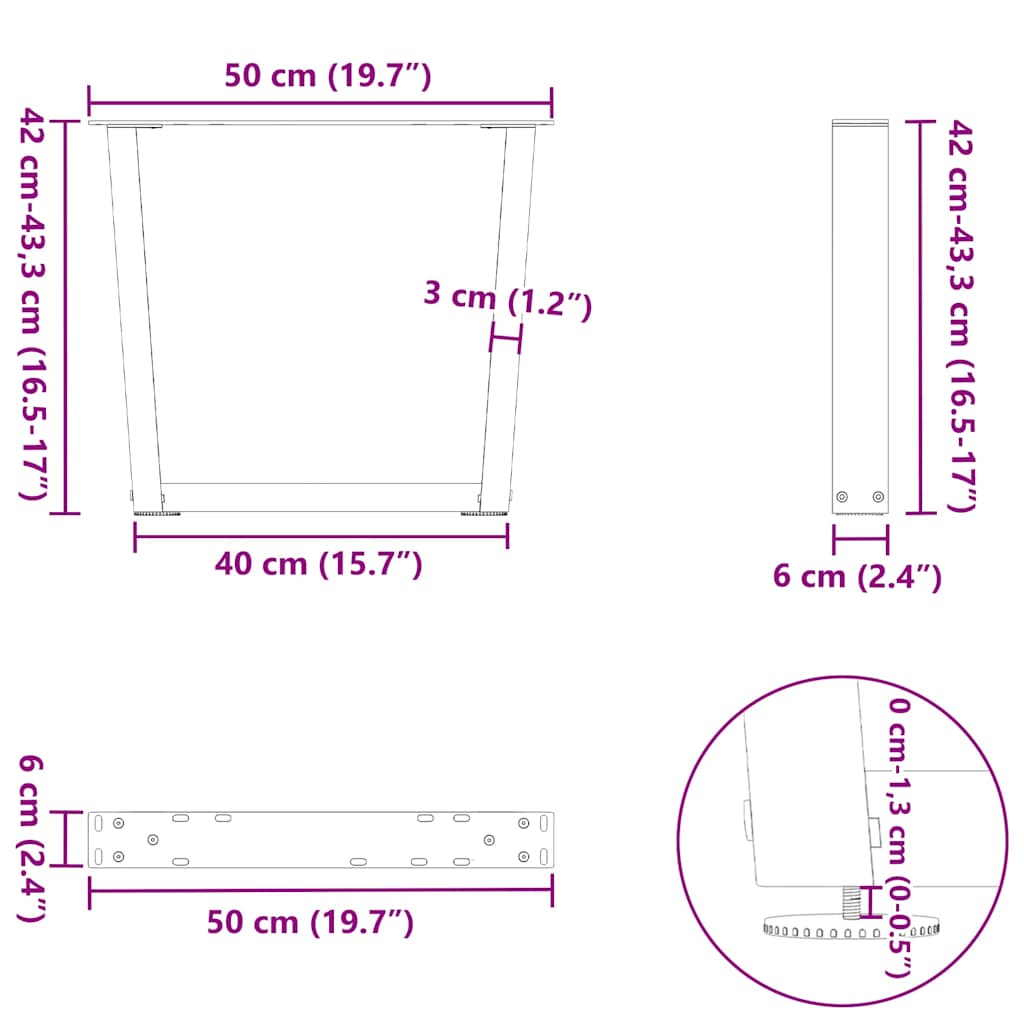 vidaXL Nogi do stolika kawowego w kształcie litery V 2 szt. Czarne 50x(42-43,3) cm Stal