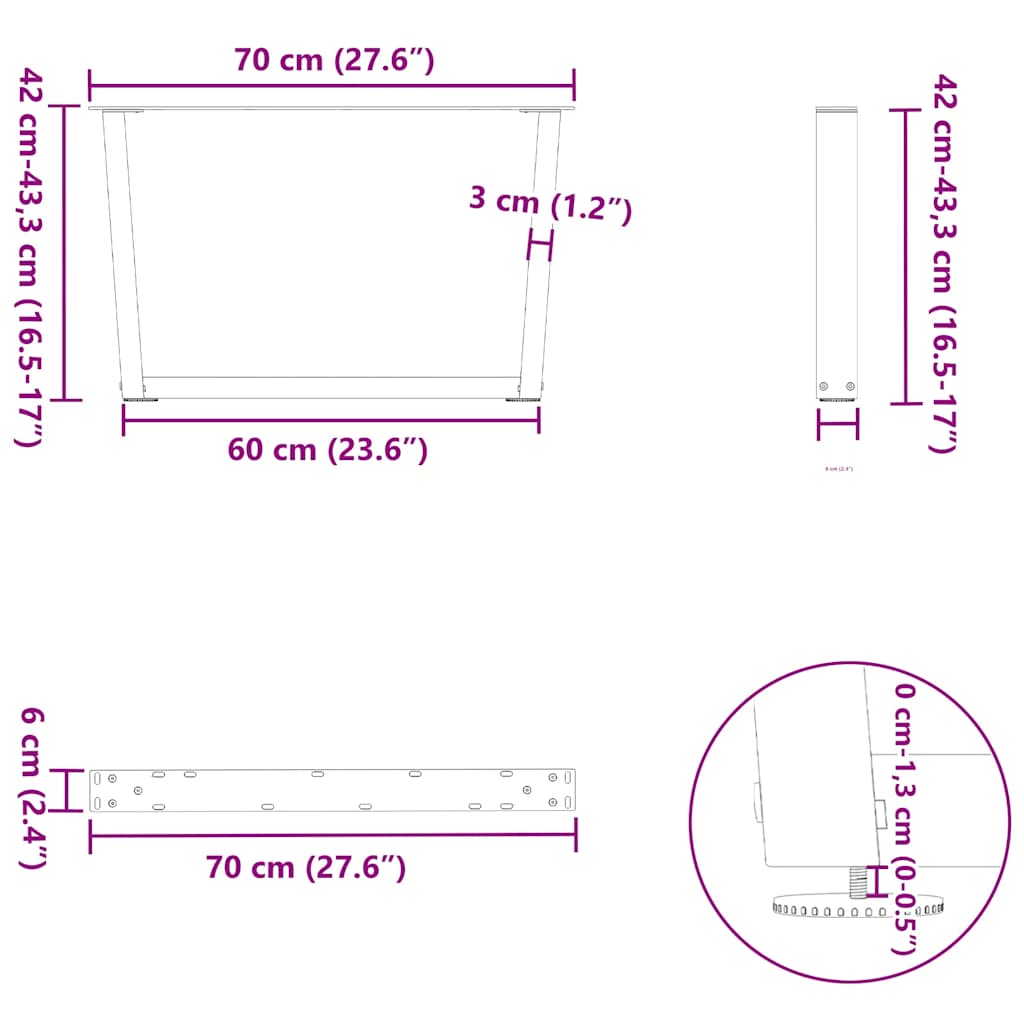 vidaXL Nogi do stolika kawowego w kształcie litery V 2 szt. Białe 70x(42-43,3) cm Stal