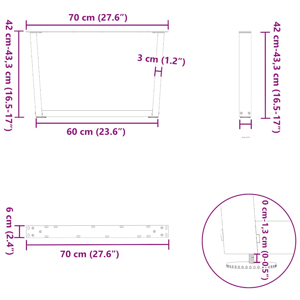 vidaXL Nogi do stolika kawowego w kształcie litery V 2 szt. Antracyt 70x(42-43,3) cm Stal