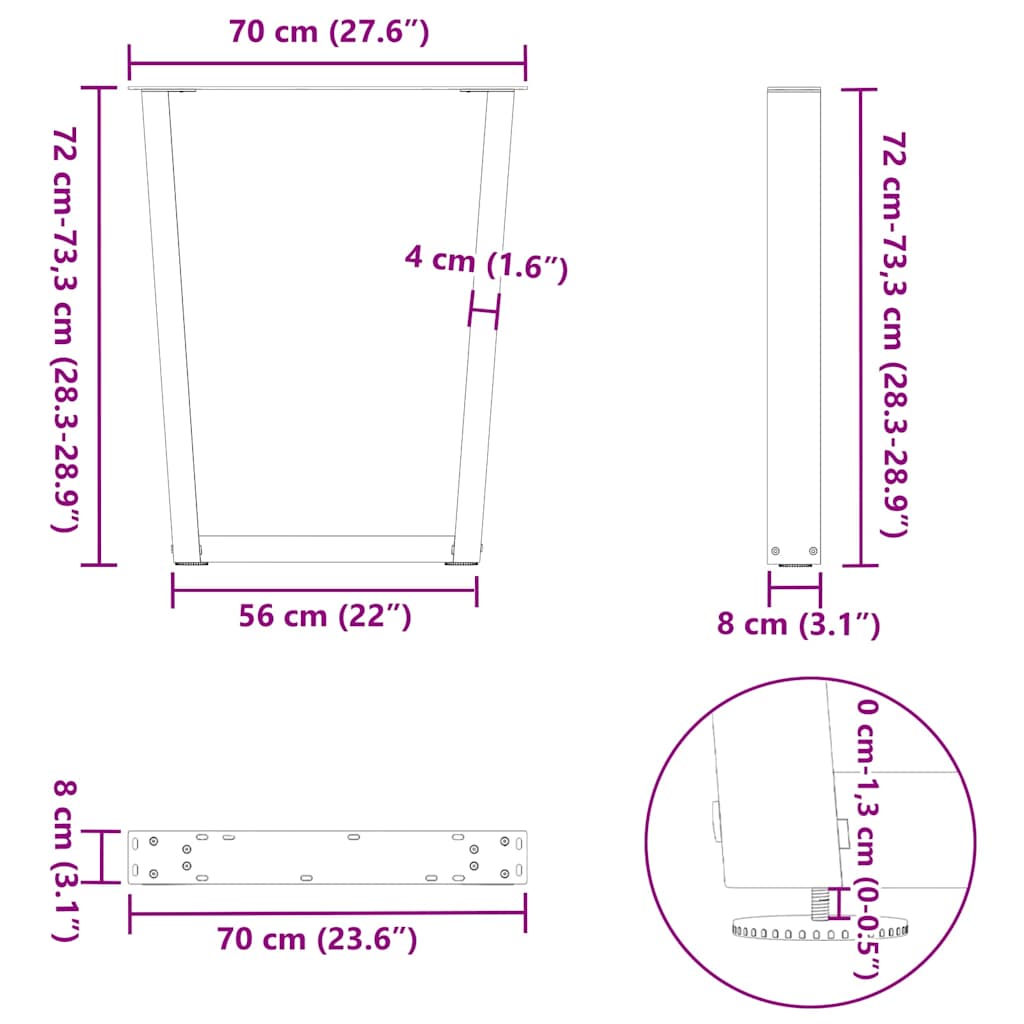 vidaXL Nogi do stołu jadalnego w kształcie litery V 2 szt. Antracyt 70x(72-73,3) cm Stal
