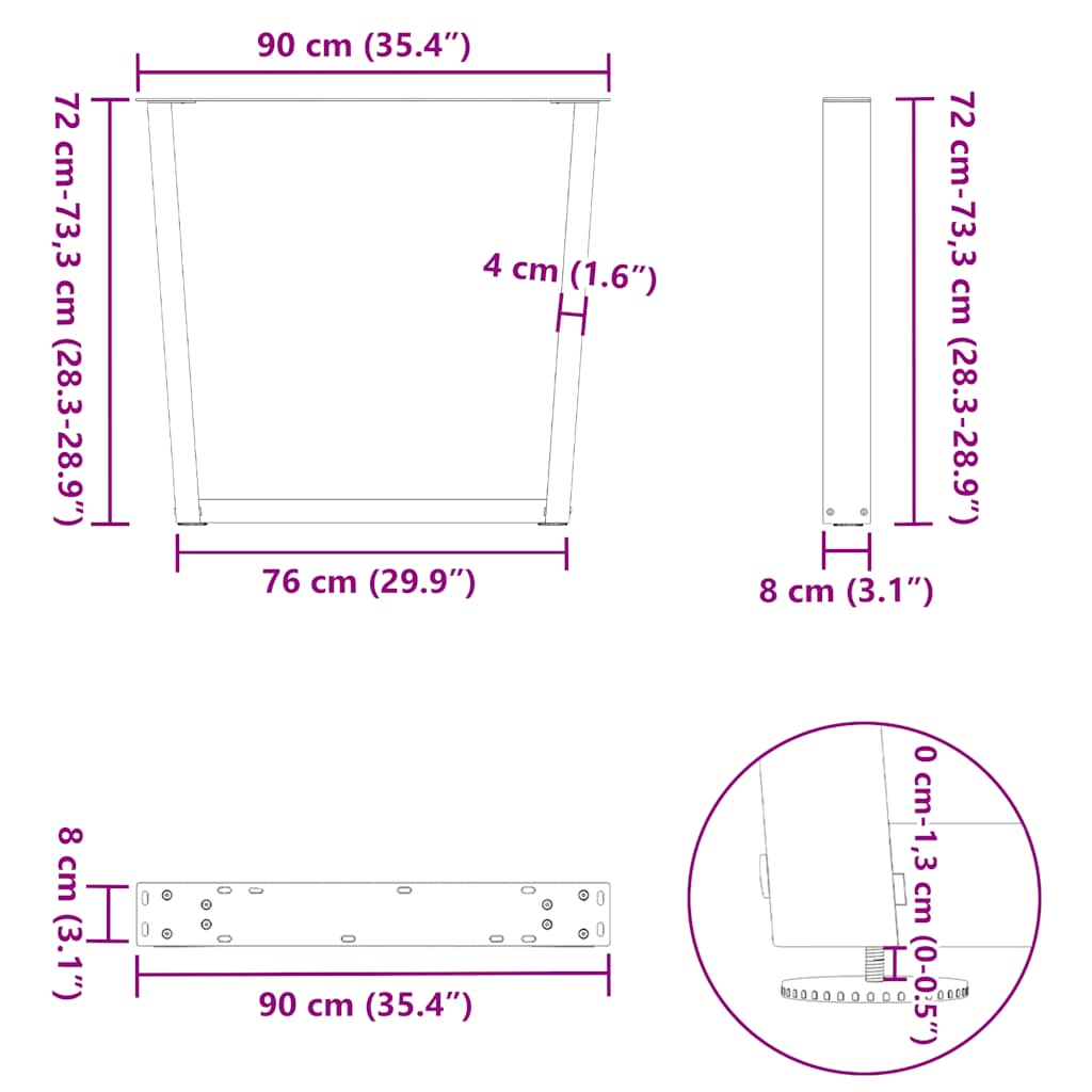 vidaXL Nogi do stołu jadalnego w kształcie litery V 2 szt. Czarne 90x(72-73,3) cm Stal