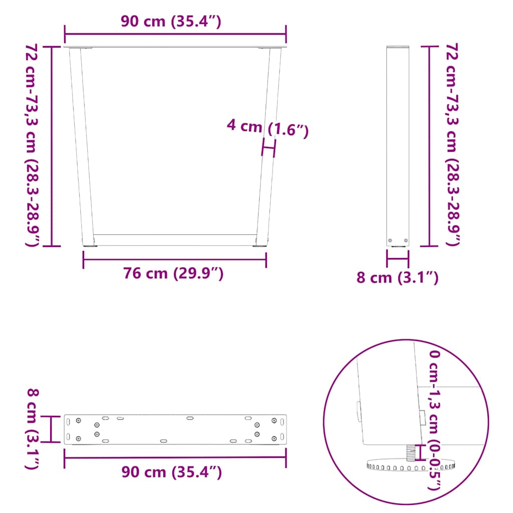 vidaXL Nogi do stołu jadalnego w kształcie litery V 2 szt. Białe 90x(72-73,3) cm Stal