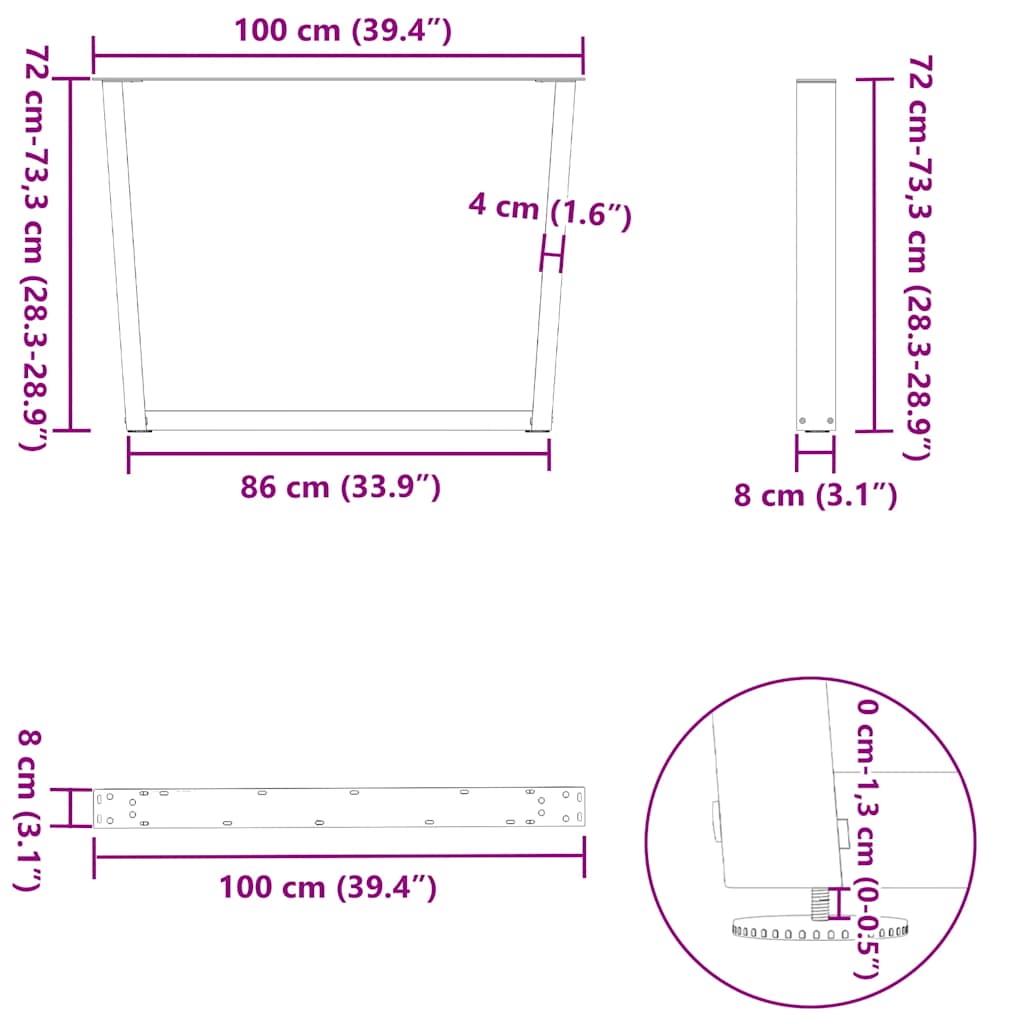 vidaXL Nogi do stołu jadalnego w kształcie litery V 2 szt. Antracyt 100x(72-73,3) cm Stal