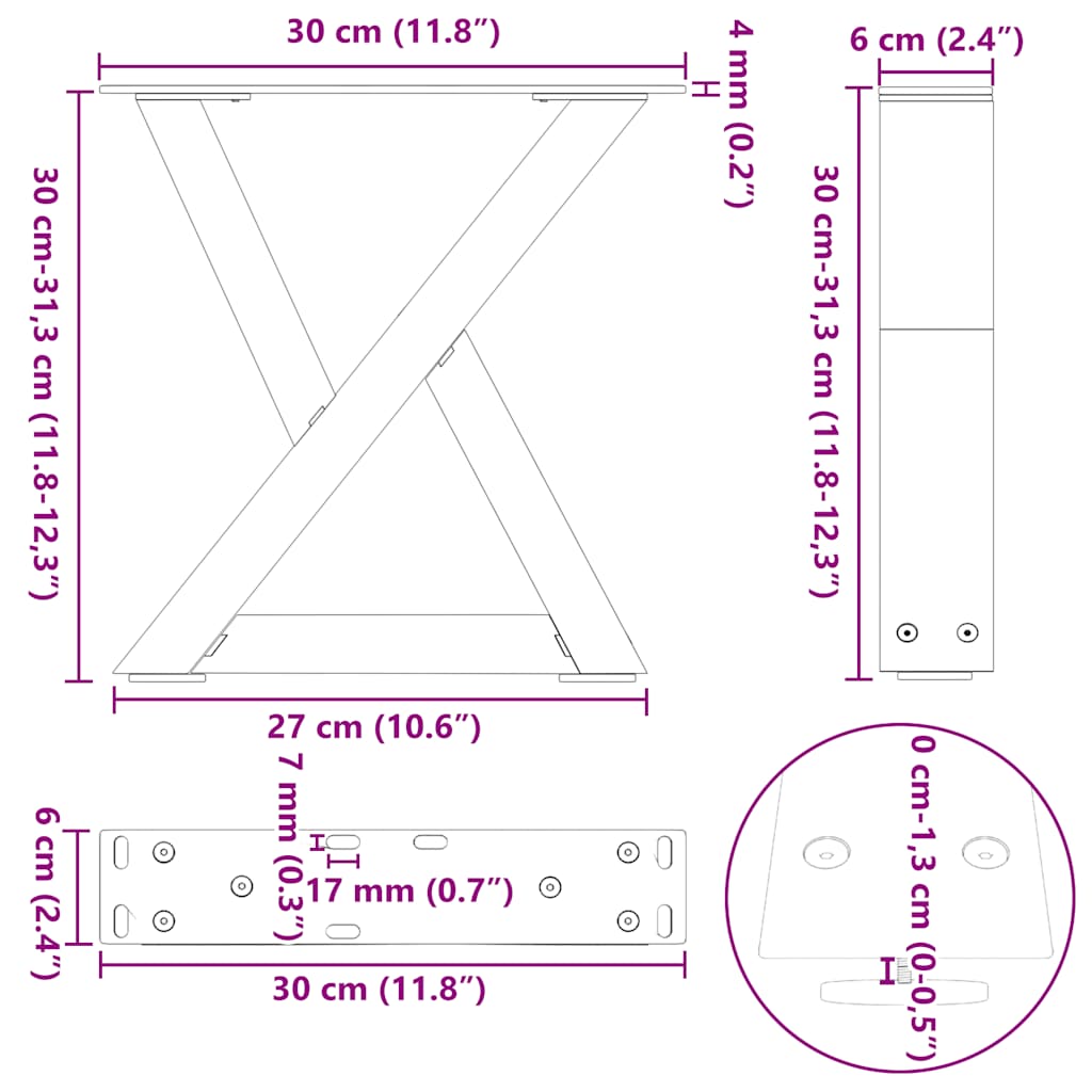 vidaXL Nogi do stolika kawowego 2 szt. Antracyt 30x(30-31,3) cm Stal