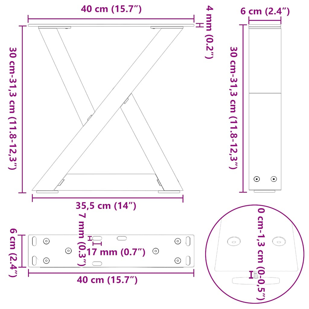 vidaXL Nogi do stolika kawowego 2 szt. Antracyt 40x(30-31,3) cm Stal