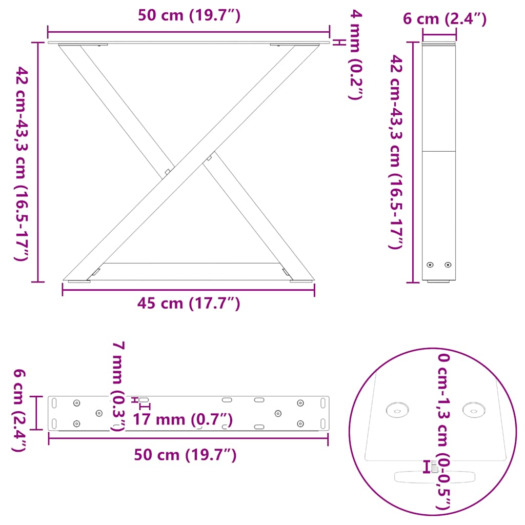 vidaXL Nogi do stolika kawowego 2 szt. Białe 50x(42-43,3) cm Stal