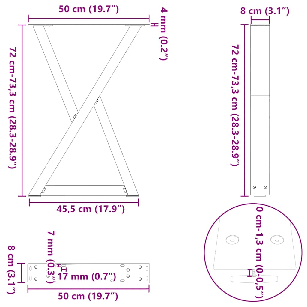 vidaXL Nogi do stołu jadalnego 2 szt. Antracyt 50x(72-73,3) cm Stal