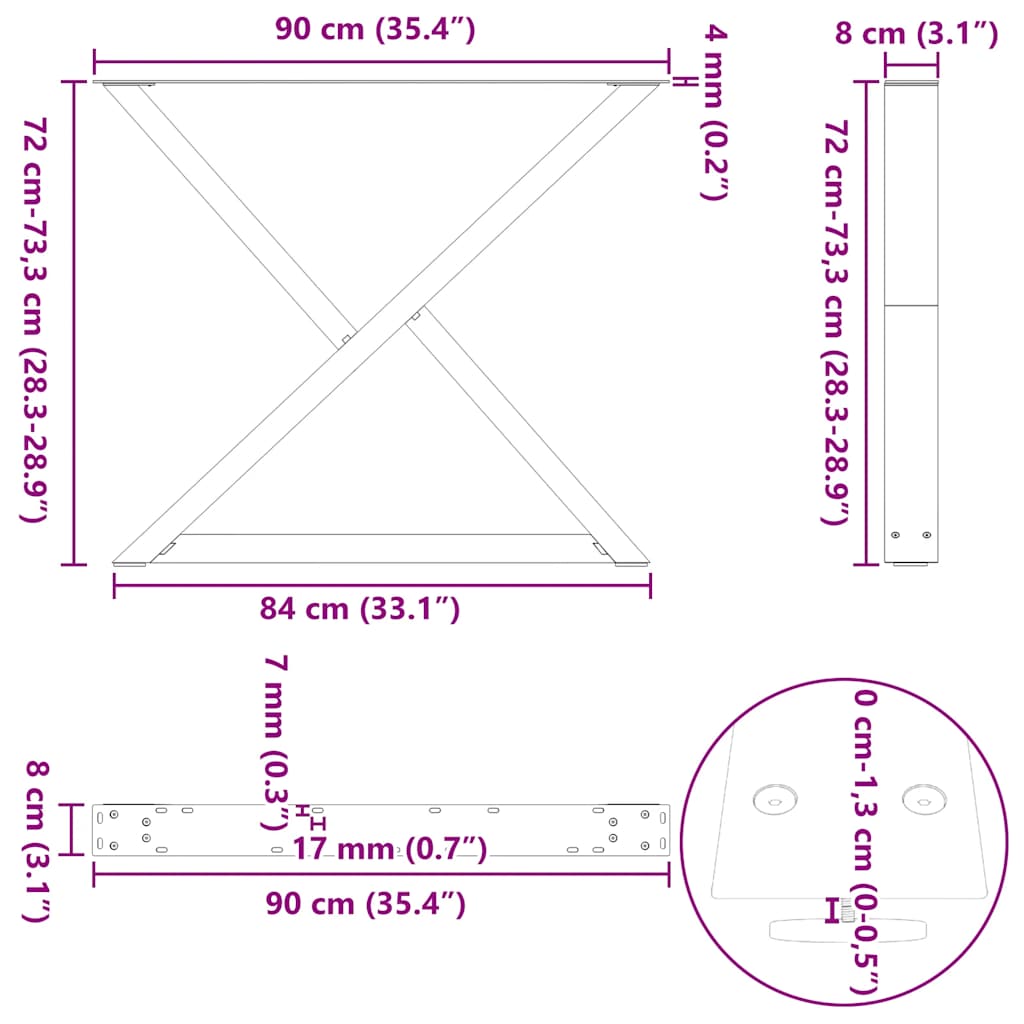 vidaXL Nogi do stołu jadalnego 2 szt. Czarne 90x(72-73,3) cm Stal