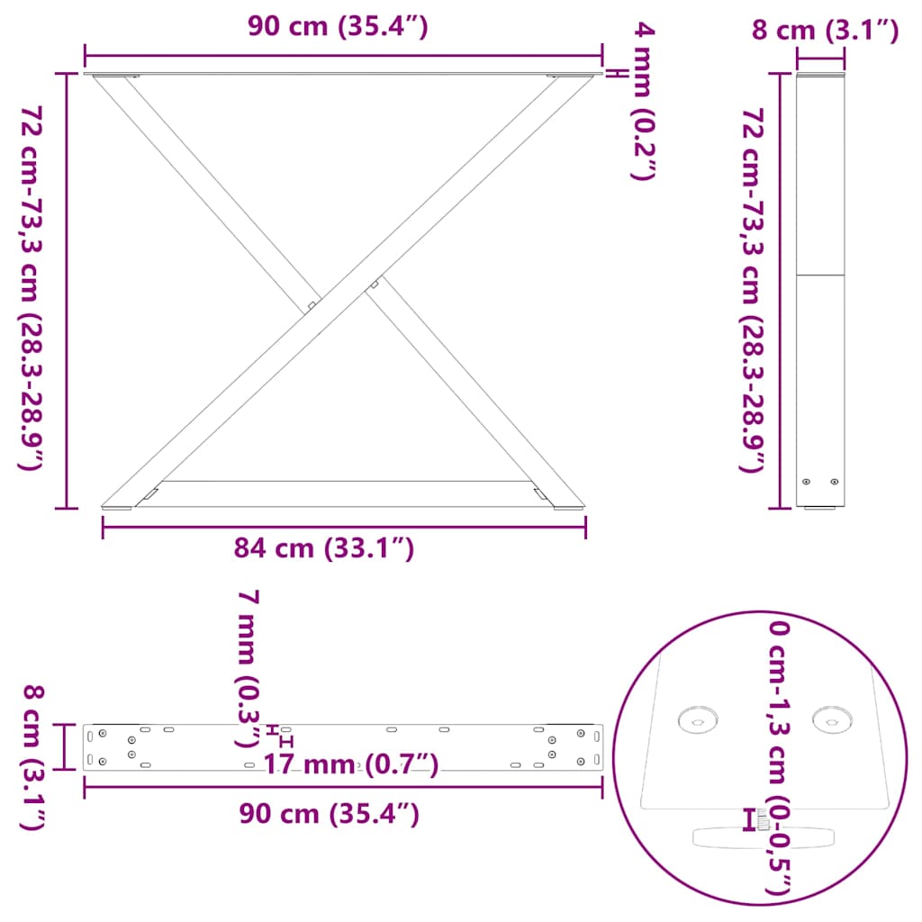 vidaXL Nogi do stołu jadalnego 2 szt. Białe 90x(72-73,3) cm Stal