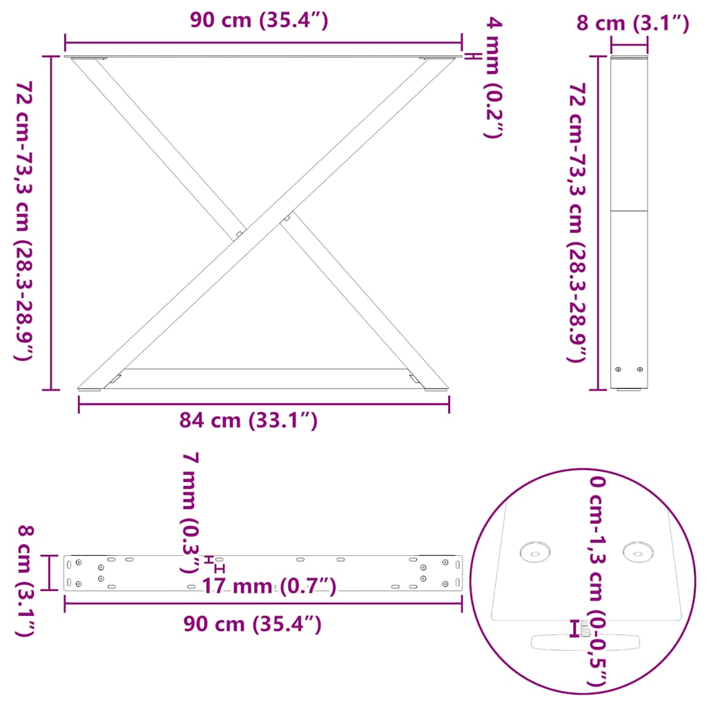 vidaXL Nogi do stołu jadalnego 2 szt. Antracyt 90x(72-73,3) cm Stal