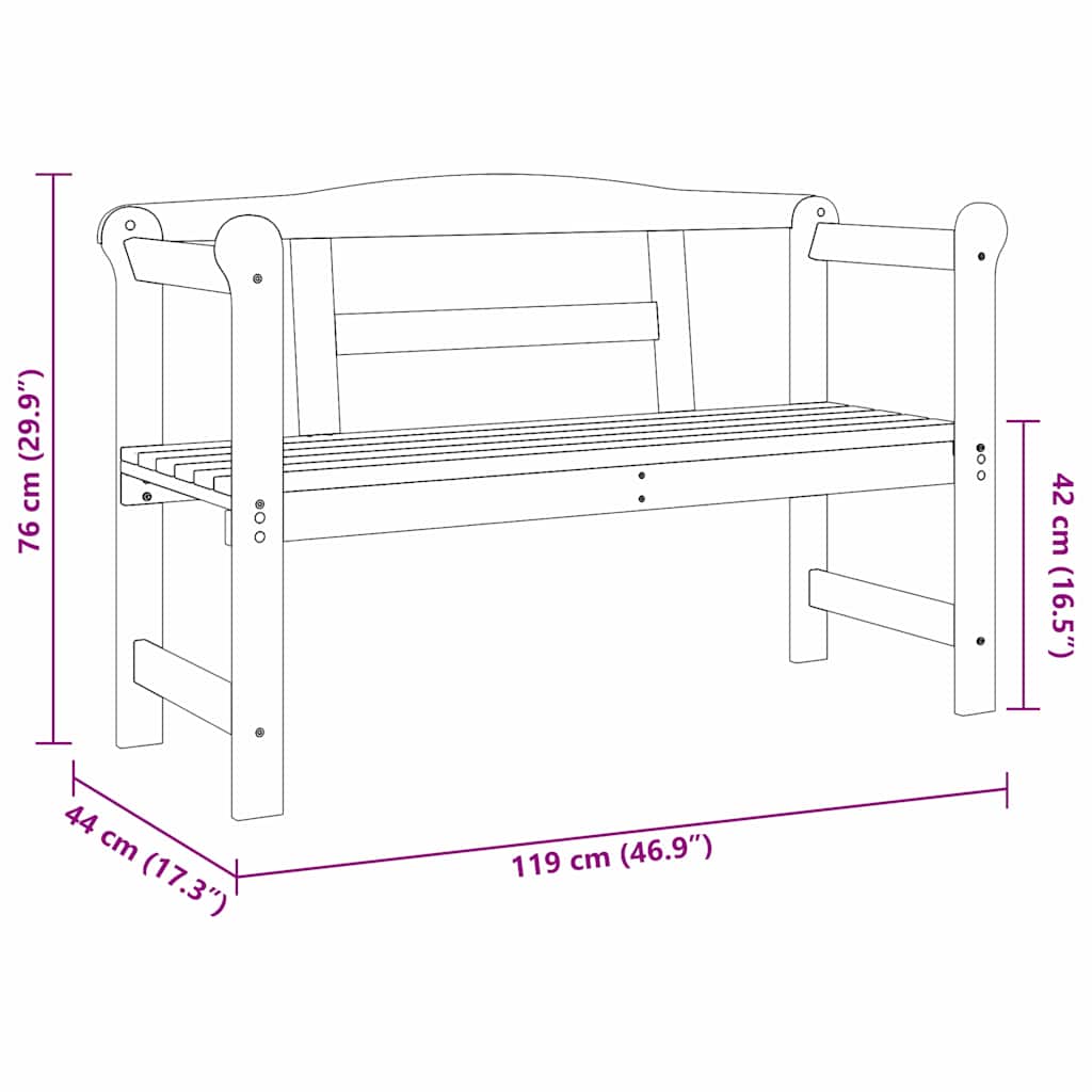 vidaXL Ławka ogrodowa Brązowy 119 x 44 x 76 cm Lite drewno sosnowe