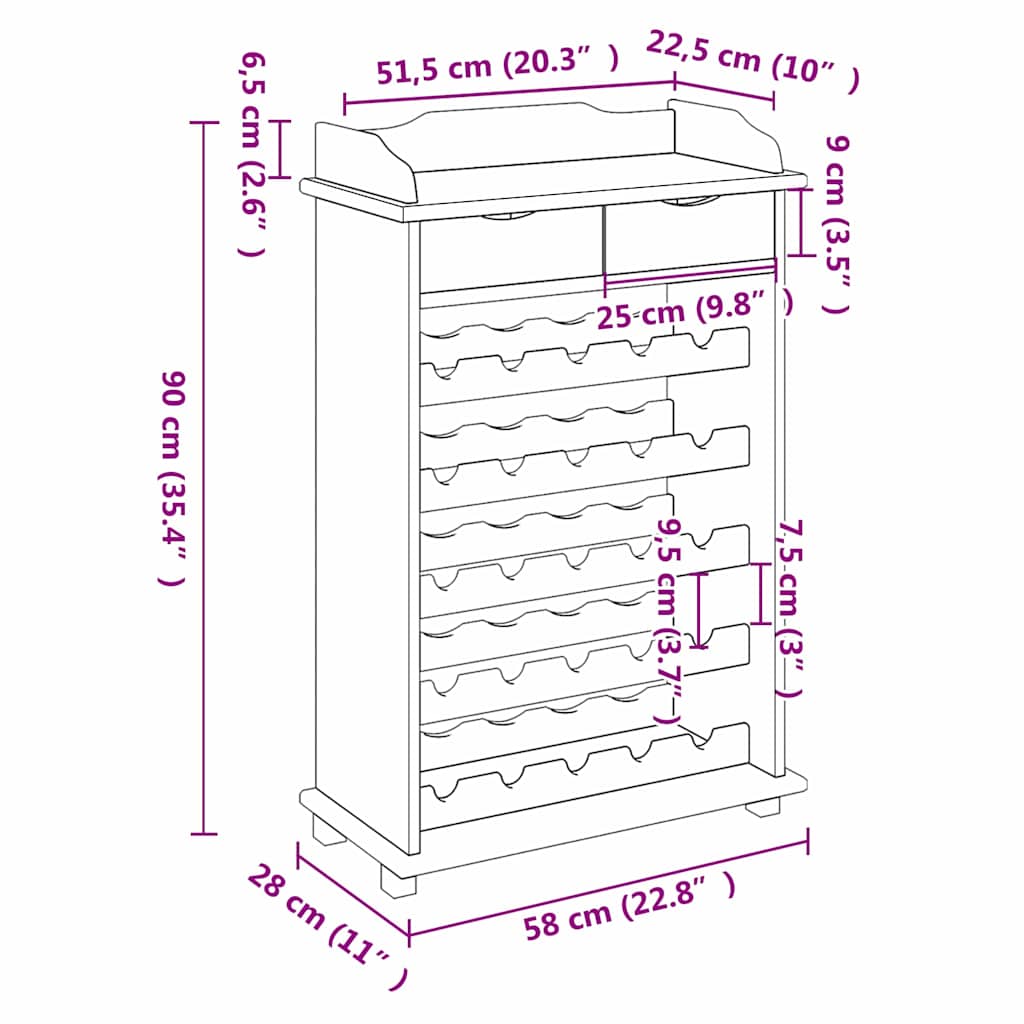 vidaXL Regał na wino Naturalny 58 x 28 x 90 cm Drewno sosnowe