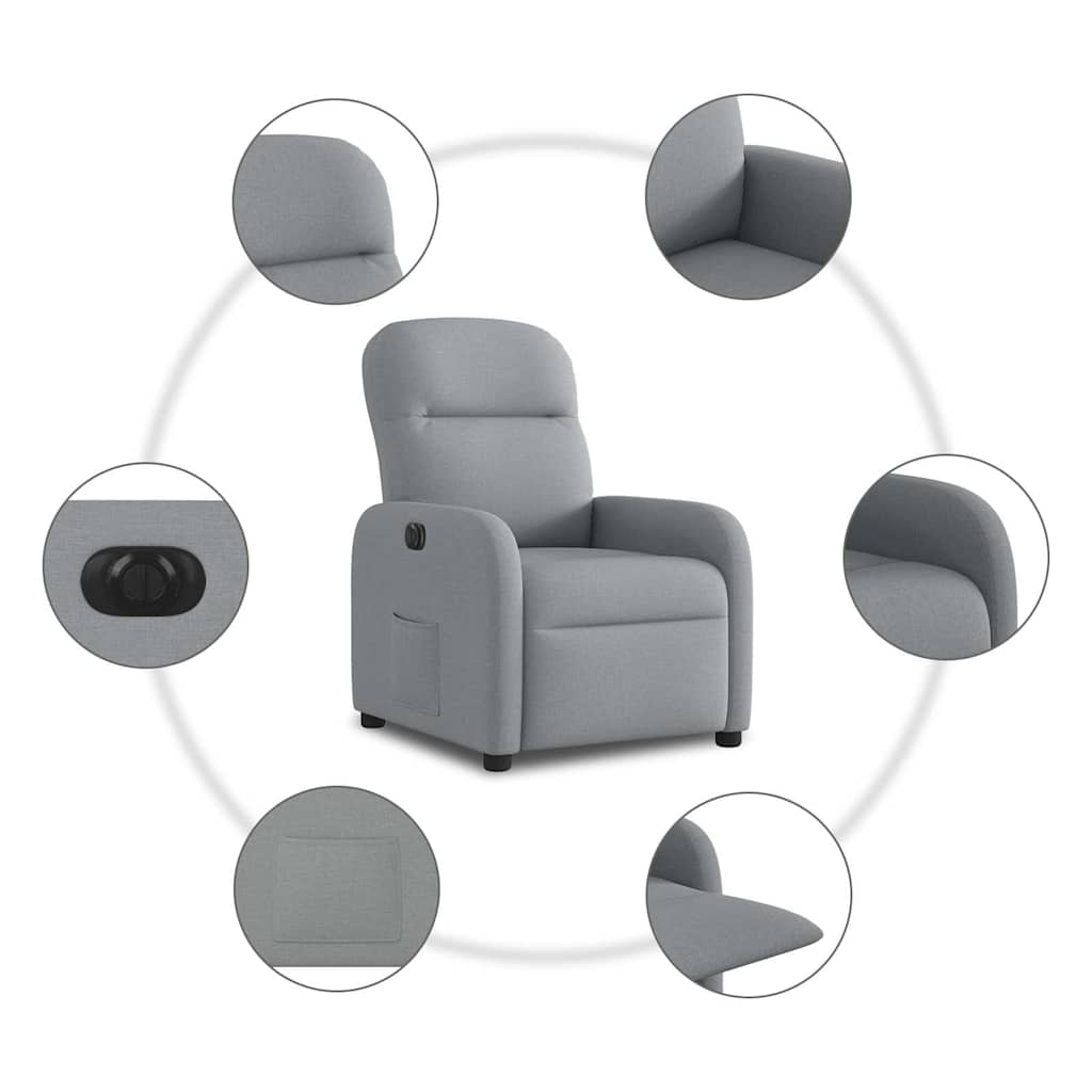 vidaXL Elektryczny fotel rozkładany, jasnoszary, obity tkaniną