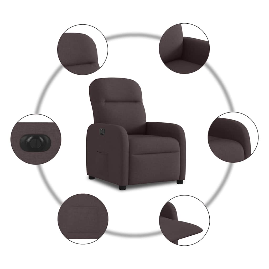 vidaXL Elektryczny fotel rozkładany, ciemnobrązowy, obity tkaniną