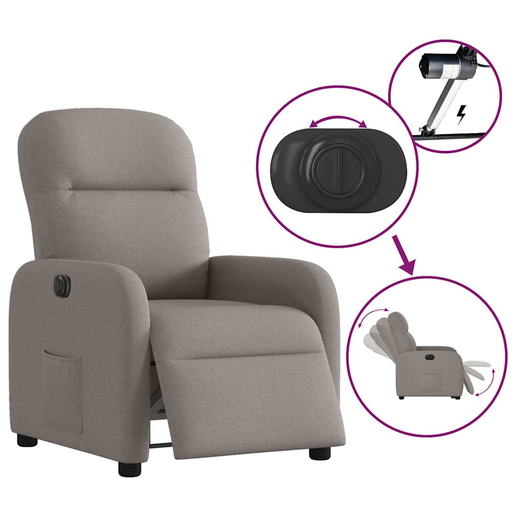 vidaXL Elektryczny fotel rozkładany, kolor taupe, obity tkaniną