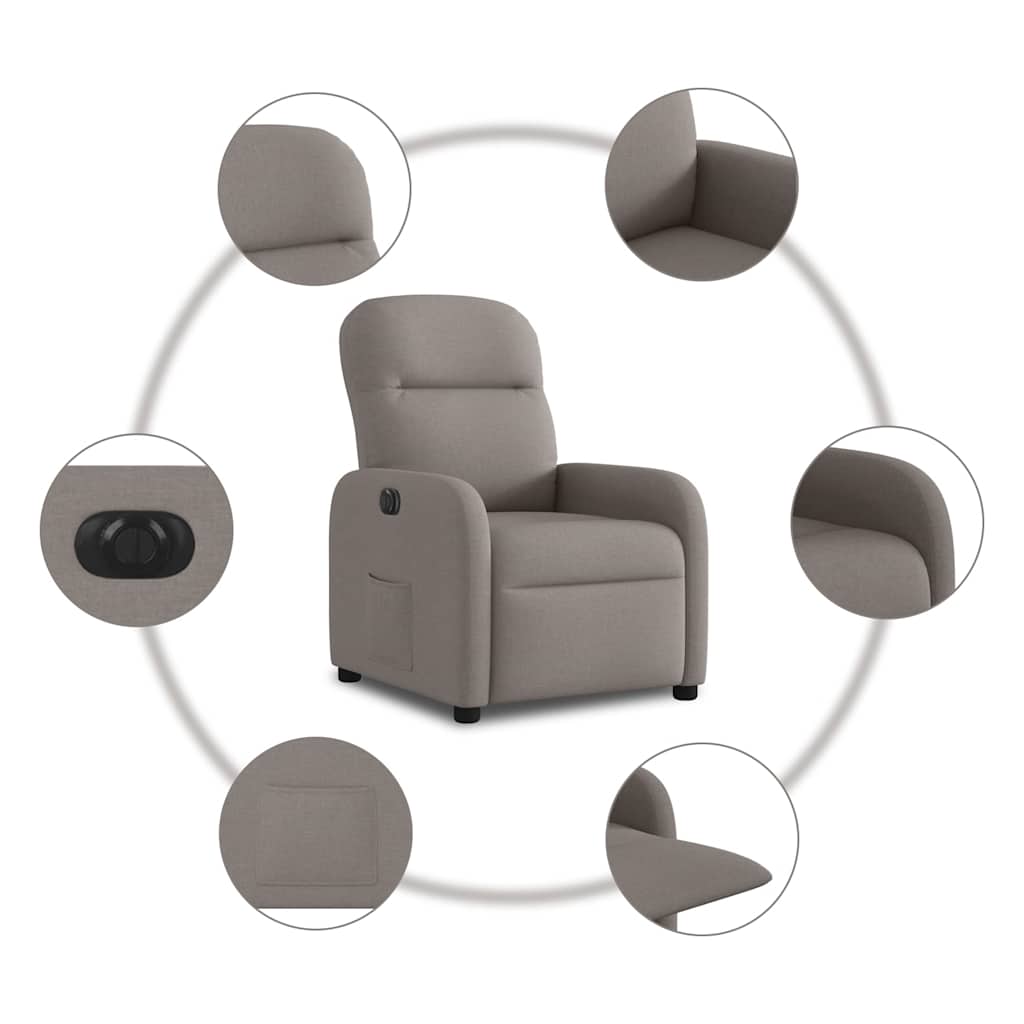 vidaXL Elektryczny fotel rozkładany, kolor taupe, obity tkaniną