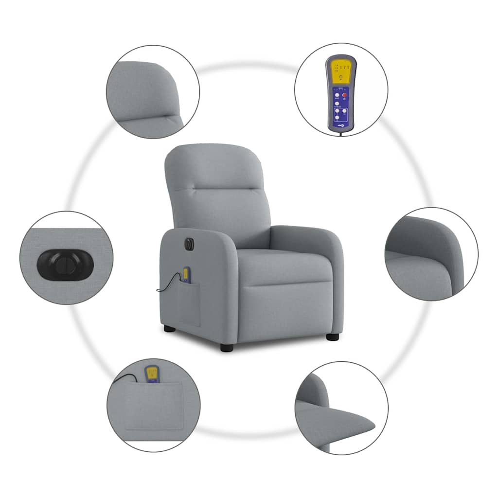 vidaXL Rozkładany fotel masujący, elektryczny, jasnoszary, tkanina