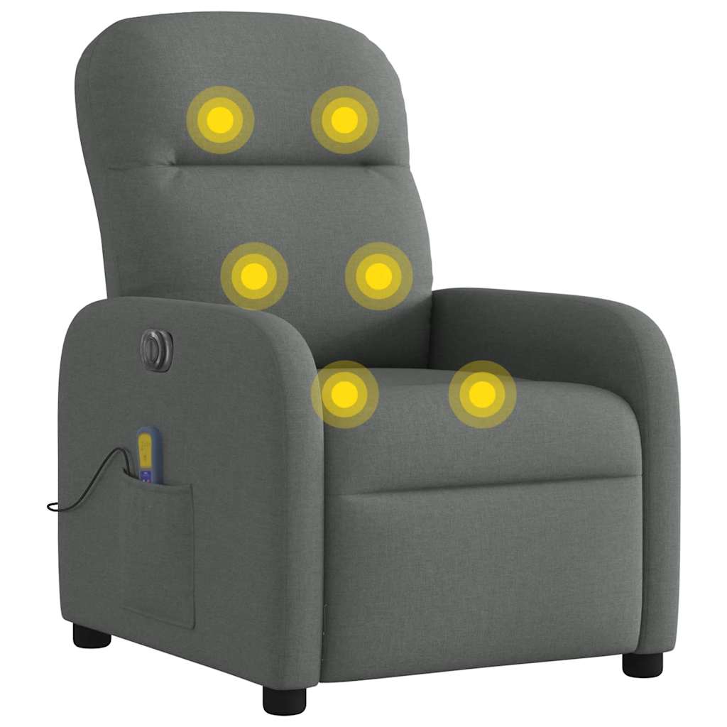 vidaXL Rozkładany fotel masujący, elektryczny, ciemnoszary, tkanina