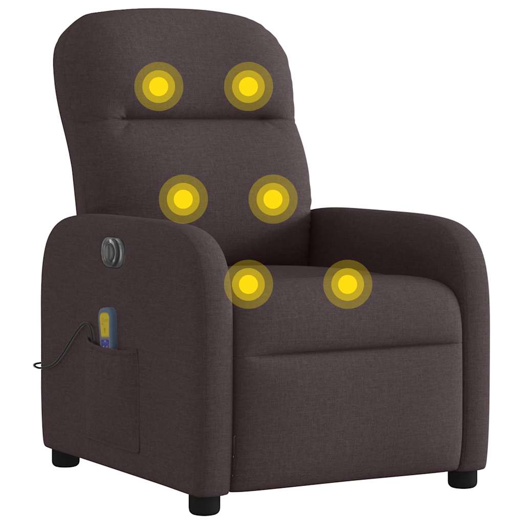 vidaXL Rozkładany fotel masujący, elektryczny, ciemny brąz, tkanina