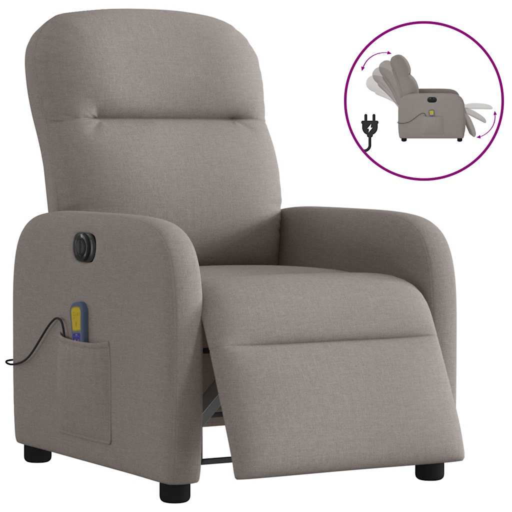 vidaXL Rozkładany fotel masujący, elektryczny, kolor taupe, tkanina