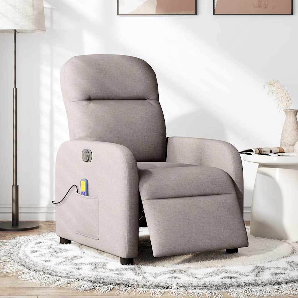 vidaXL Rozkładany fotel masujący, elektryczny, kolor taupe, tkanina