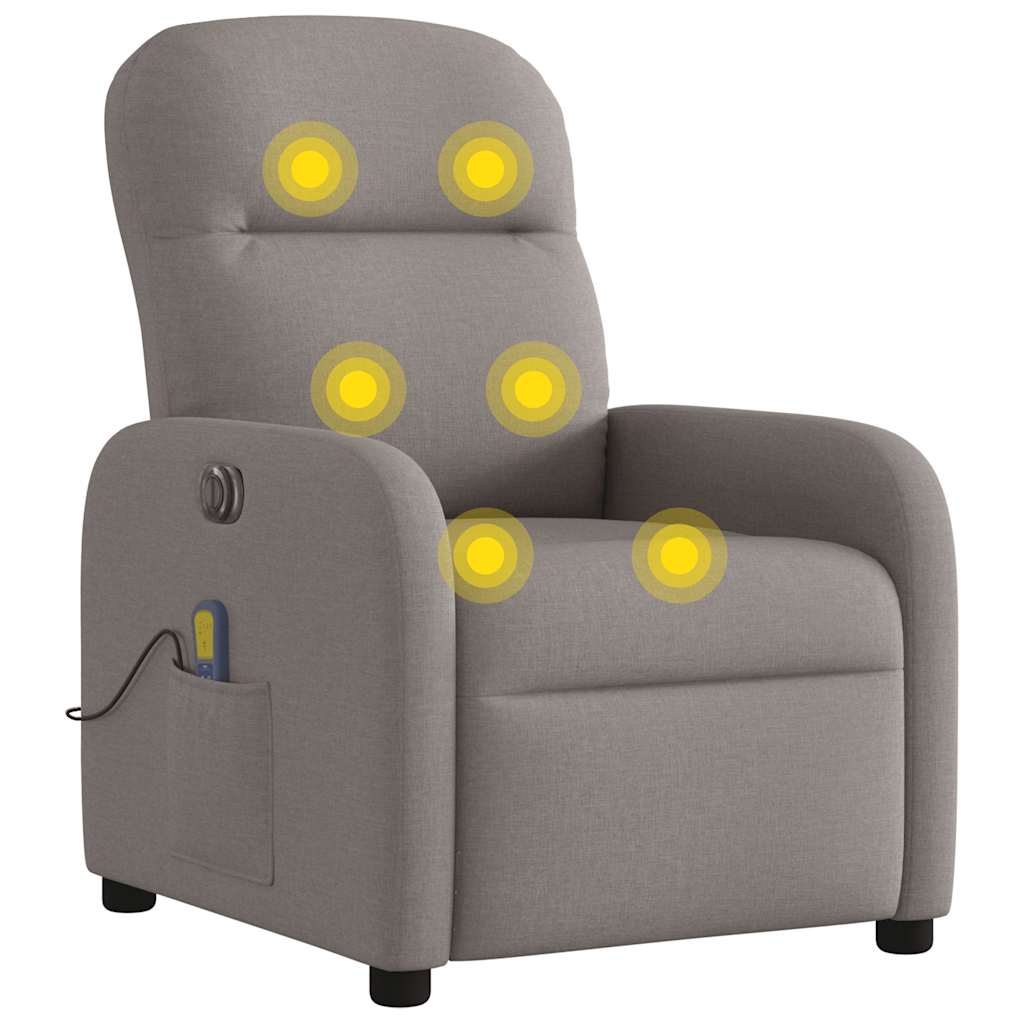 vidaXL Rozkładany fotel masujący, elektryczny, kolor taupe, tkanina
