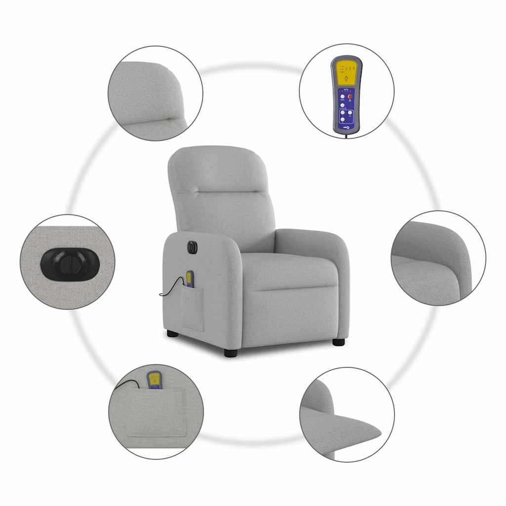 vidaXL Rozkładany fotel masujący, elektryczny, szara, tkanina