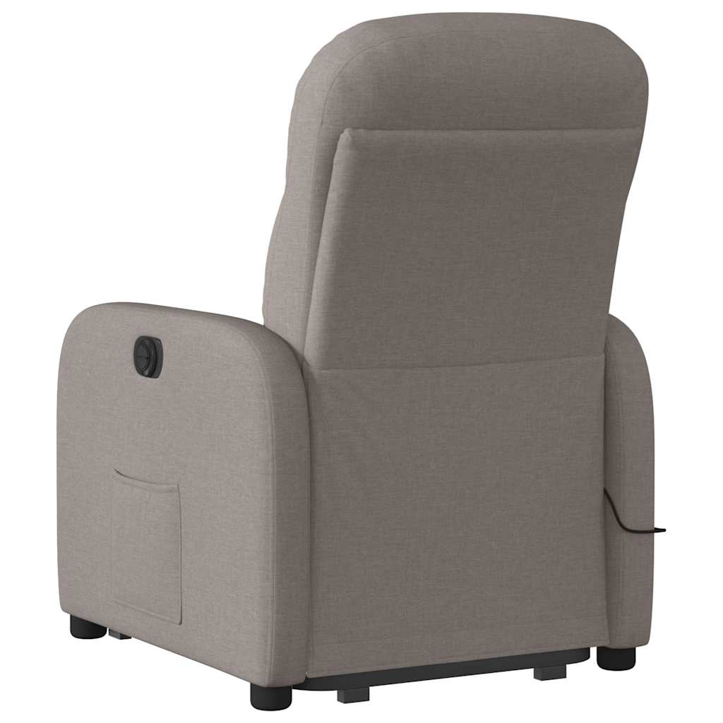 vidaXL Podnoszony fotel masujący, rozkładany, kolor taupe, tkanina