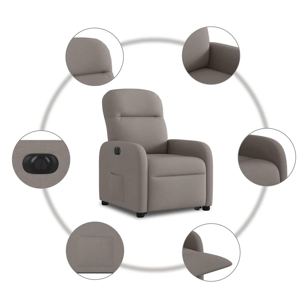 vidaXL Podnoszony fotel rozkładany, elektryczny, kolor taupe, tkanina