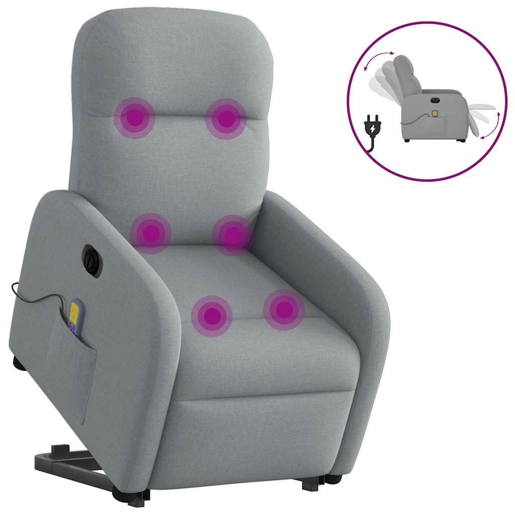 vidaXL Podnoszony fotel masujący, elektryczny, rozkładany, jasnoszary
