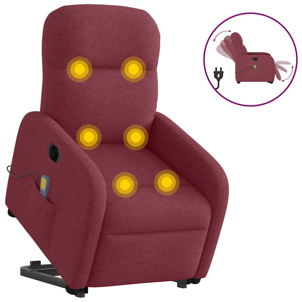 vidaXL Podnoszony fotel masujący, elektryczny, rozkładany, czerwony