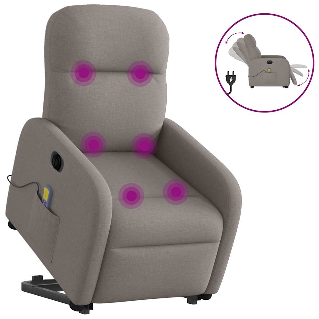 vidaXL Podnoszony fotel masujący, elektryczny, rozkładany, kolor taupe