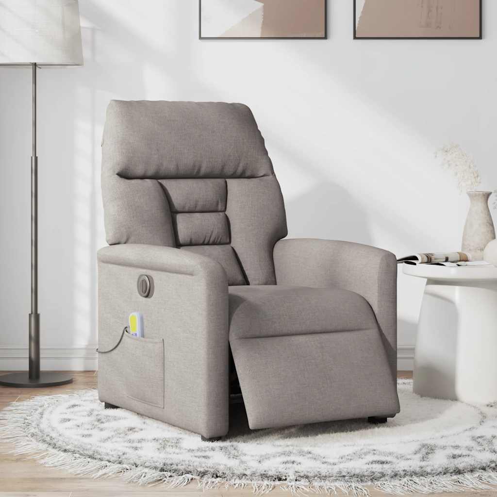 vidaXL Rozkładany fotel masujący, elektryczny, kolor taupe, tkanina