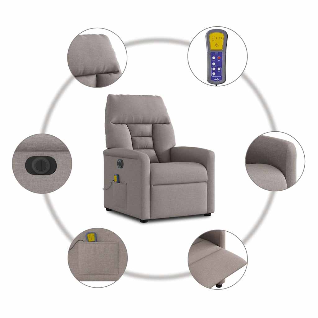vidaXL Rozkładany fotel masujący, elektryczny, kolor taupe, tkanina