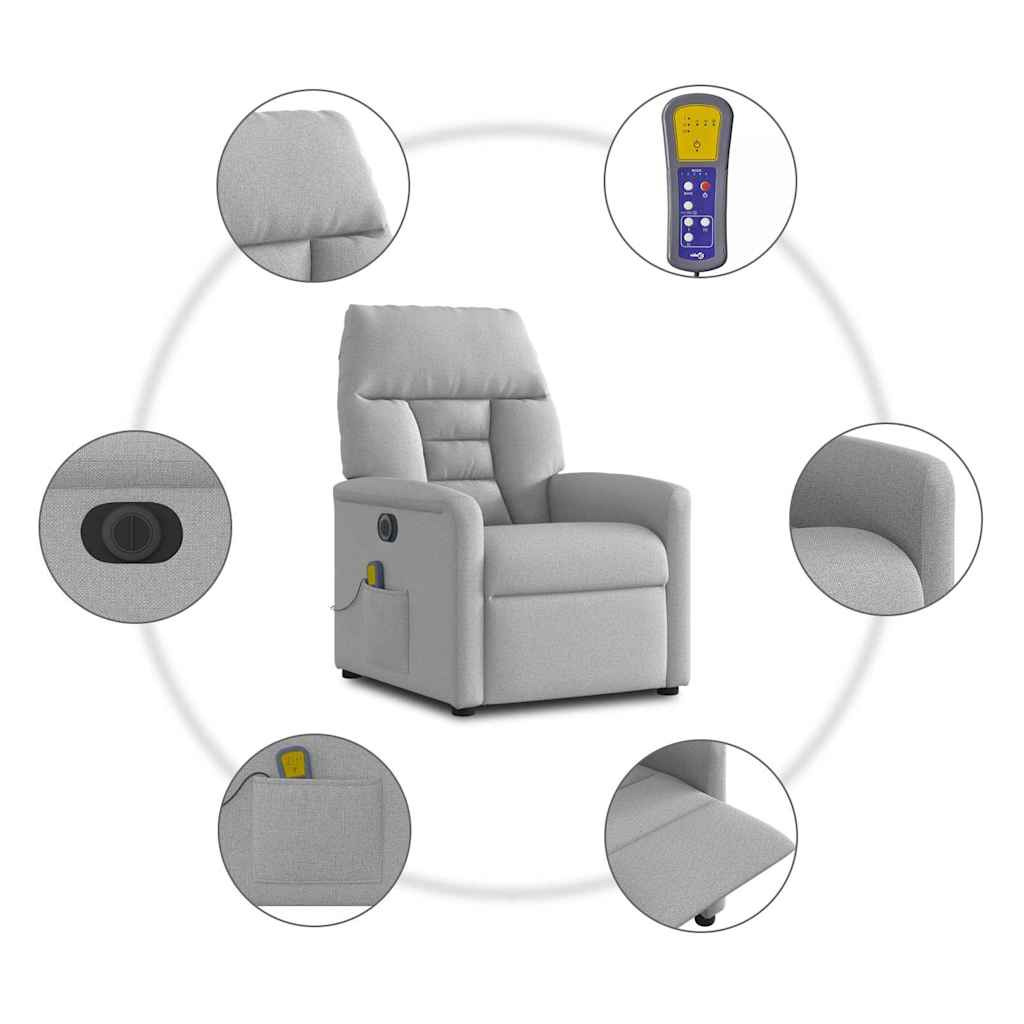 vidaXL Rozkładany fotel masujący, elektryczny, szara, tkanina