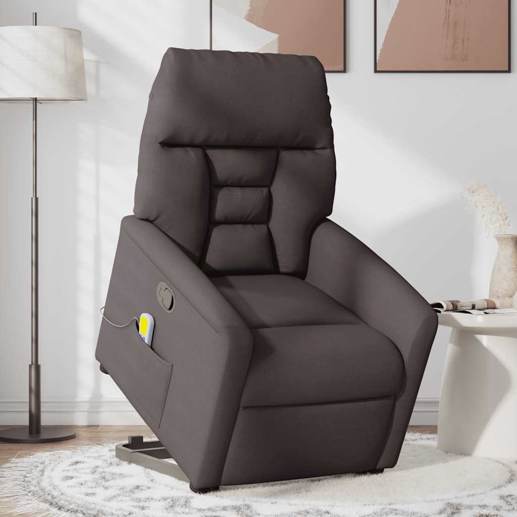 vidaXL Podnoszony fotel masujący, rozkładany, ciemnobrązowy, tkanina